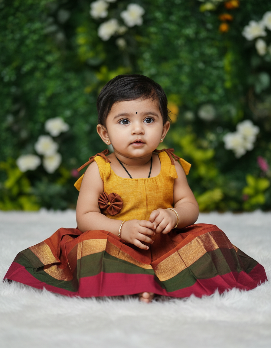 7 Month To 12 Month Baby Silk Frock Multi-Colour Border | Rope Type Design | Sri Thulir Tex (Batch-3)