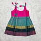 Pink top with teal and multicolour border silk baby frock by Sri Thulir Tex