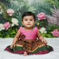 Pink top with teal and multicolour border silk baby frock by Sri Thulir Tex