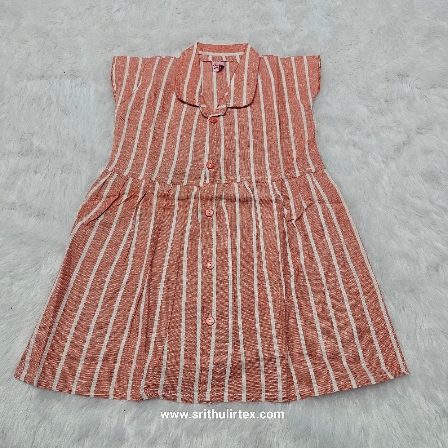 Cotton Stripe Baby Frock – Button Type with Collar Neck | 6 Months to 2 Years | Sri Thulir Tex