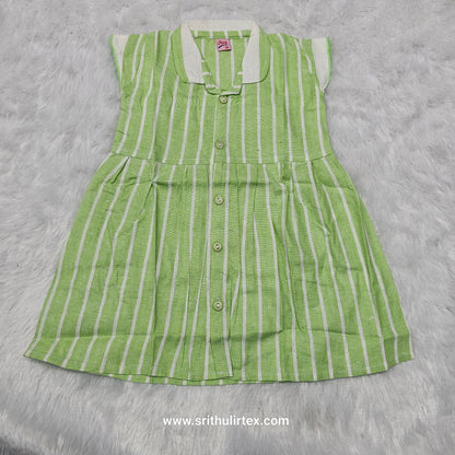 Cotton Stripe Baby Frock – Button Type with Collar Neck | 6 Months to 2 Years | Sri Thulir Tex