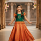 Emerald green and golden bridal silk pattu pavadai for kids with leaf embroidery and puff sleeves – Sri Thulir Tex South Indian traditional kids wear