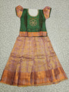 Green and lavender silk pattu pavadai for girls with designer stone work blouse and zari border skirt – Sri Thulir Tex