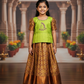 Green and maroon kids pattu pavadai set with puff sleeves and bridal silk skirt by Sri Thulir Tex