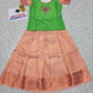 Green and peach bridal silk pattu pavadai for kids with puff sleeves and stone embroidery – Sri Thulir Tex South Indian traditional wear for girls