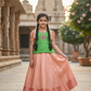 Green and peach bridal silk pattu pavadai for kids with puff sleeves and stone embroidery – Sri Thulir Tex South Indian traditional wear for girls