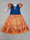 Kids Blue and Orange Pattu Pavadai Set with Semi Silk Top and Bridal Silk Skirt – Traditional South Indian Dress