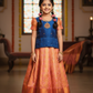 Kids Blue and Orange Pattu Pavadai Set with Semi Silk Top and Bridal Silk Skirt – Traditional South Indian Dress