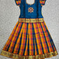 Kids blue semi-silk top with orange navy yellow palum palam checked pattu pavadai – Sri Thulir Tex
