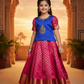 Kids pattu pavadai with blue semi silk top and pink bridal silk skirt – Sri Thulir Tex