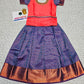 Kids Pattu Pavadai set with coral pink top and royal blue zari woven skirt from Sri Thulir Tex.