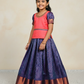 Kids Pattu Pavadai set with coral pink top and royal blue zari woven skirt from Sri Thulir Tex.