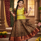 Kids green top with copper leaf design bridal silk skirt pattu pavadai set – Sri Thulir Tex