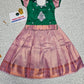 Kids green and lavender pattu pavadai set with puff sleeve blouse and zari silk skirt from Sri Thulir Tex