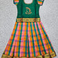 Kids green top with pink orange teal Palum Palam checked skirt pattu pavadai – Sri Thulir Tex