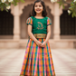 Kids green top with pink orange teal Palum Palam checked skirt pattu pavadai – Sri Thulir Tex