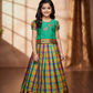 Kids green top with traditional Palum Palam checked skirt pattu pavadai – Sri Thulir Tex