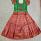 Kids green and pink pattu pavadai set with puff sleeves and zari silk skirt from Sri Thulir Tex