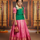 Kids Pattu Pavadai Set in Green Top and Pink Silk Skirt – Traditional South Indian Dress