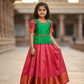 Kids Green and Pink Pattu Pavadai Set with Semi Silk Top and Bridal Silk Skirt – Traditional South Indian Dress
