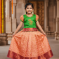 Kids pattu pavadai with green top and peach bridal silk skirt – Sri Thulir Tex