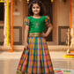 Kids green top with pink teal orange Palum Palam checked skirt pattu pavadai – Sri Thulir Tex