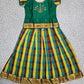 Kids green top with yellow brown teal Palum Palam checked skirt pattu pavadai – Sri Thulir Tex