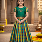 Kids green top with yellow brown teal Palum Palam checked skirt pattu pavadai – Sri Thulir Tex
