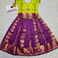 Kids light green top with purple emboss skirt pattu pavadai set – Sri Thulir Tex