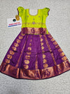 Kids light green top with purple emboss skirt pattu pavadai set – Sri Thulir Tex