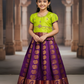 Kids light green top with purple emboss skirt pattu pavadai set – Sri Thulir Tex