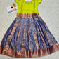 Kids pattu pavadai with lime green semi silk top and navy blue emboss skirt – Sri Thulir Tex traditional dress