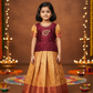 Kids maroon stone work blouse with gold silk pattu pavadai set by Sri Thulir Tex
