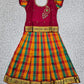 Kids maroon top with orange green yellow Palum Palam checked skirt pattu pavadai – Sri Thulir Tex