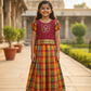 Kids maroon top with traditional Palum Palam checked skirt pattu pavadai set – Sri Thulir Tex