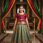 Kids maroon semi silk top with olive green emboss skirt pattu pavadai – Sri Thulir Tex