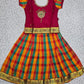 Kids maroon top with orange green yellow Palum Palam checked skirt pattu pavadai – Sri Thulir Tex