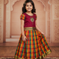 Kids maroon top with orange green yellow Palum Palam checked skirt pattu pavadai – Sri Thulir Tex