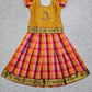 Kids mustard top with pink orange purple checked Palum Palam pattu pavadai set – Sri Thulir Tex