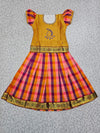 Kids mustard top with pink orange purple checked Palum Palam pattu pavadai set – Sri Thulir Tex