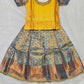 Kids Mustard Yellow Top with Blue Bridal Silk Pattu Pavadai Set