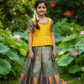 Kids Mustard Yellow Top with Blue Bridal Silk Pattu Pavadai Set