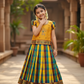 Kids mustard yellow top with brown teal yellow Palum Palam checked skirt pattu pavadai – Sri Thulir Tex