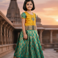 Kids pattu pavadai set with mustard yellow top and green bridal silk skirt – Sri Thulir Tex