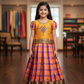 Kids mustard yellow top with pink orange purple Palum Palam checked skirt pattu pavadai – Sri Thulir Tex