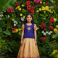 Kids navy blue and golden pattu pavadai set with puff sleeves and zari woven silk skirt – Sri Thulir Tex