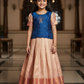 Kids Navy Blue Top with Peach Bridal Silk Pattu Pavadai Set
