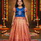 Kids navy blue top with pink bridal silk skirt pattu pavadai set by Sri Thulir Tex