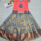 Kids peach and blue pattu pavadai set with puff sleeve blouse and zari woven bridal silk skirt from Sri Thulir Tex
