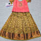 Kids peach semi-silk embroidered top with gold bridal silk pattu pavadai set by Sri Thulir Tex